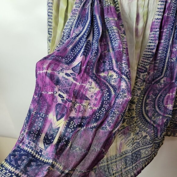 Bella New York Boho Tie-Dye Elastic Waist Skirt Purple & Green Rayon One Size - Picture 7 of 11